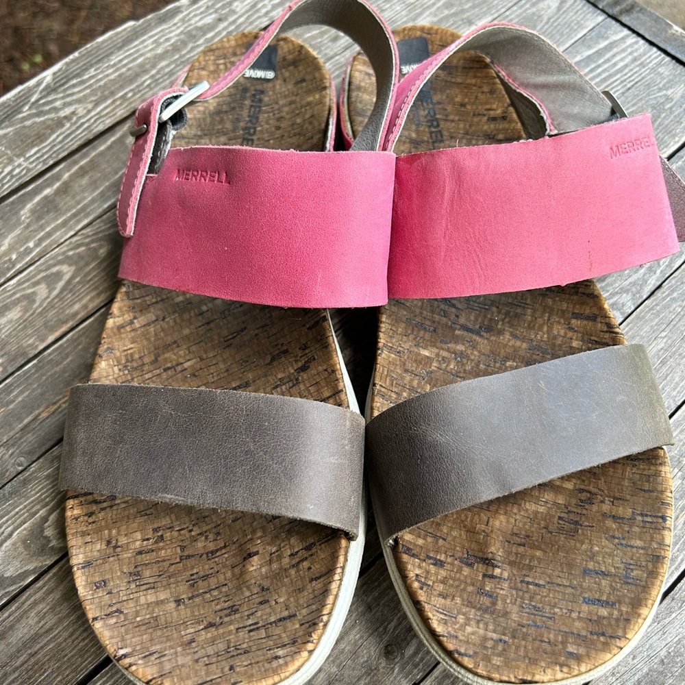 Merrell Women's Pink and Brown Cork-Style Strap Sandals